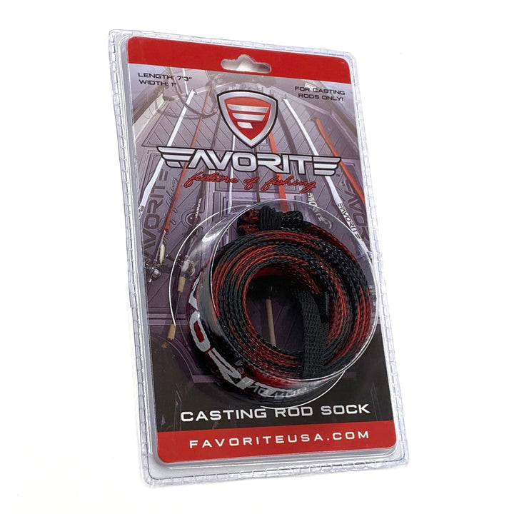 Red Favorite Fishing rod sock accessory designed for spinning rods, offering protection and storage for fishing gear.