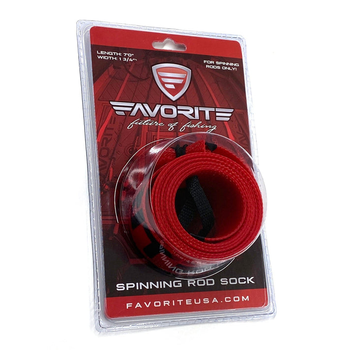 Red Favorite Fishing Rod Sock accessory designed for spinning rods, providing protection and storage for fishing gear.