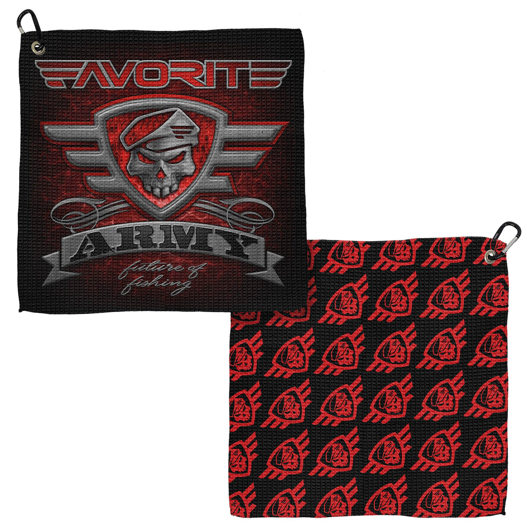 Favorite Fishing accessories fishing towel with bold branding, large size, and soft absorbent fabric for outdoor fishing use.