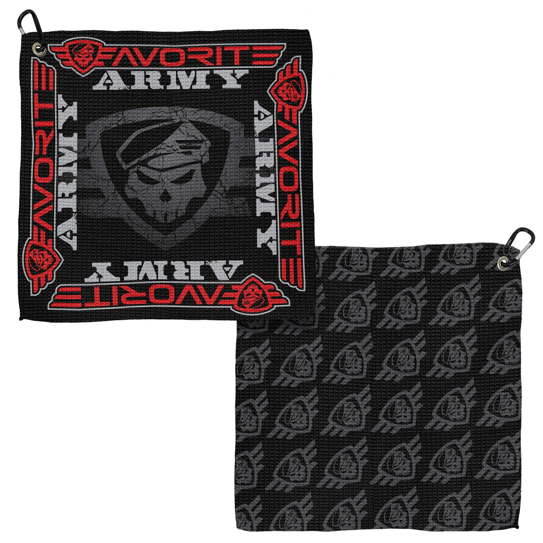 Favorite Fishing accessories big sexy fishing towel with vibrant design, perfect for anglers, shown hanging with fishing gear.