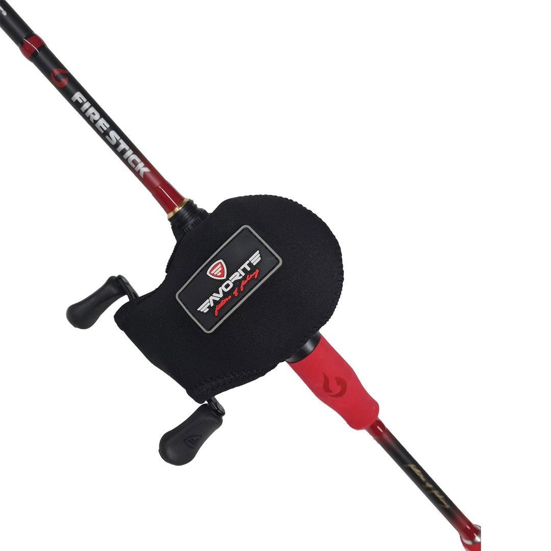 Black Favorite Fishing reel cover accessory showing right side view, designed to protect fishing reel components.