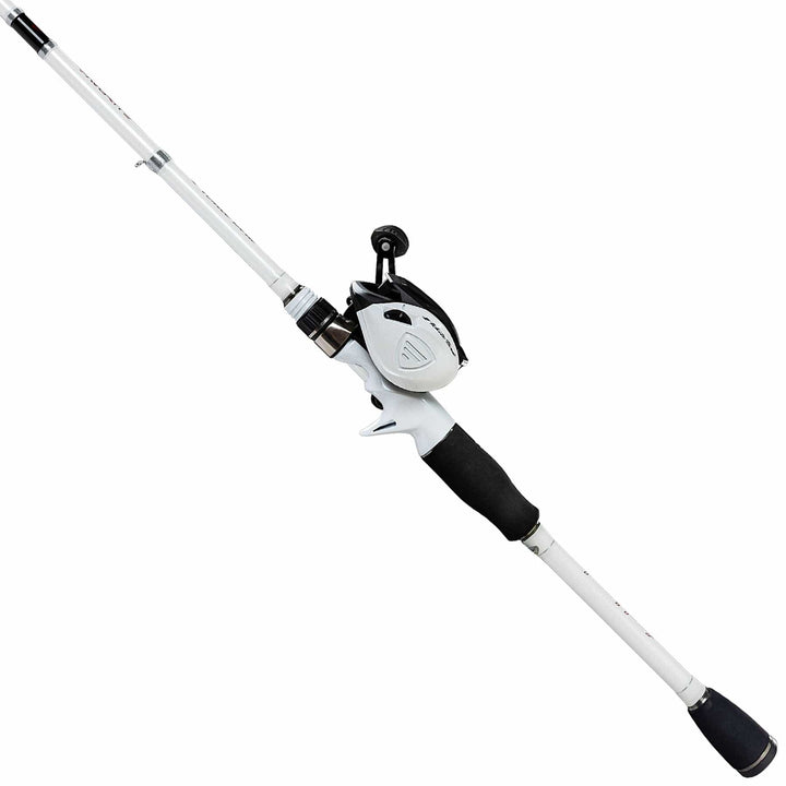 White Bird Casting Combo by Favorite Fishing, a 7-2 heavy-left hand retrieve fishing rod and reel combo.