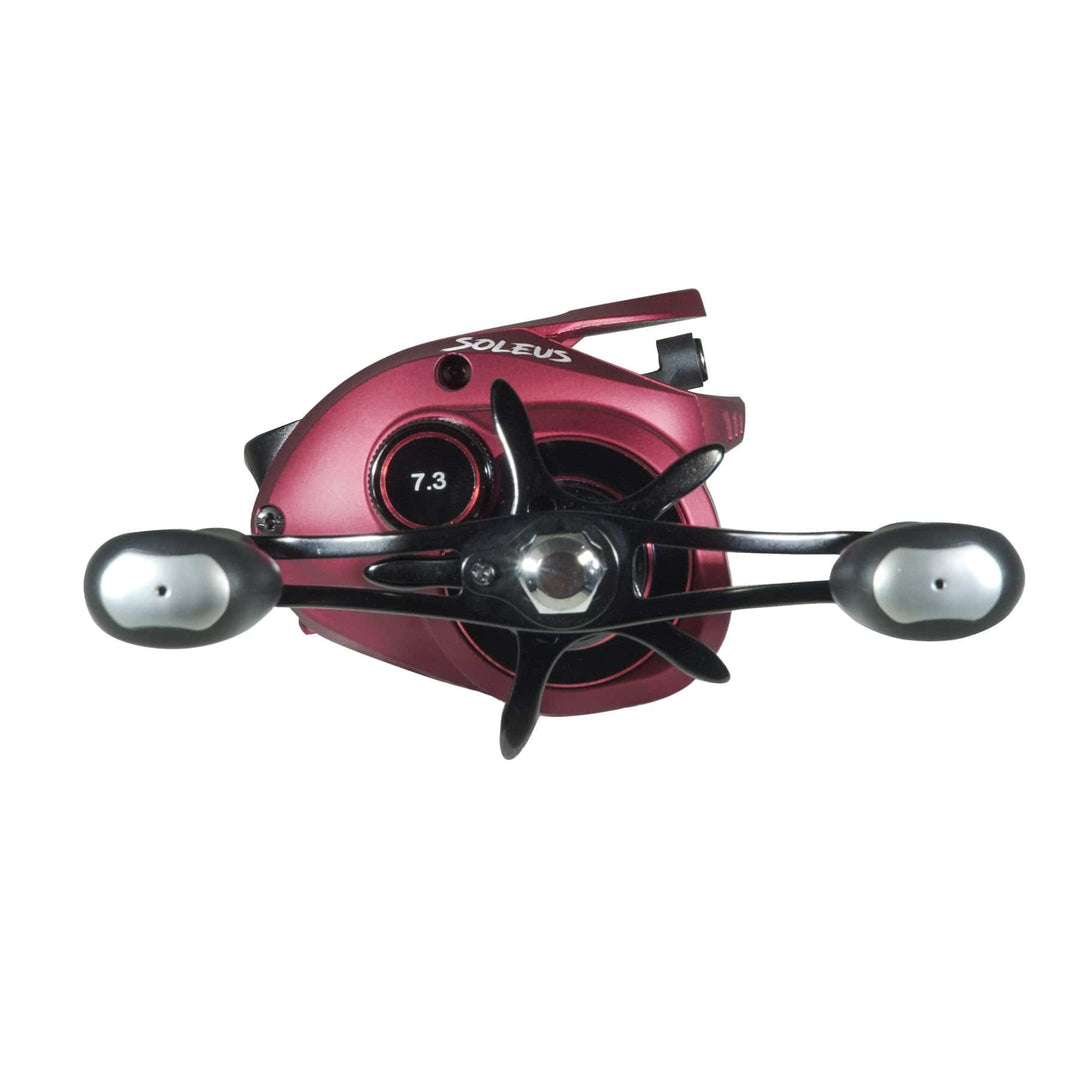 Favorite Fishing Soleus Casting Reel in black, right-hand retrieve, showcasing the compact and durable design of this casting reel.