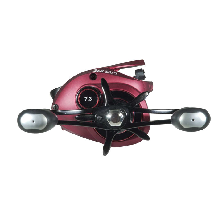 Favorite Fishing Soleus Casting Reel in black, right-hand retrieve, showcasing the compact and durable design of this casting reel.