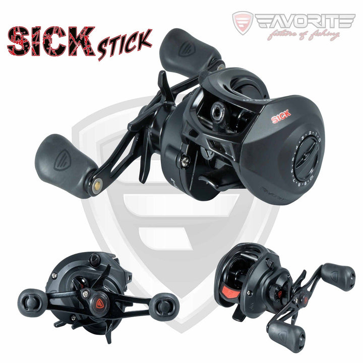 Favorite Fishing Sick Stick casting reel for left-hand use, featuring a sleek design and durable construction for smooth casting.