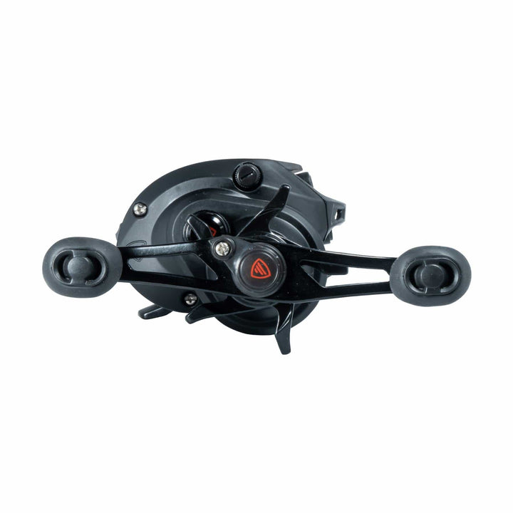 Favorite Fishing Sick Stick casting reel for left-handed anglers, showcasing the black and silver design with handle and spool