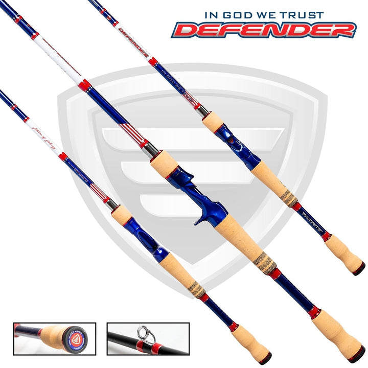 Favorite Fishing Defender Casting Rod, 6'6" medium-heavy fishing rod with ergonomic handle and durable construction.