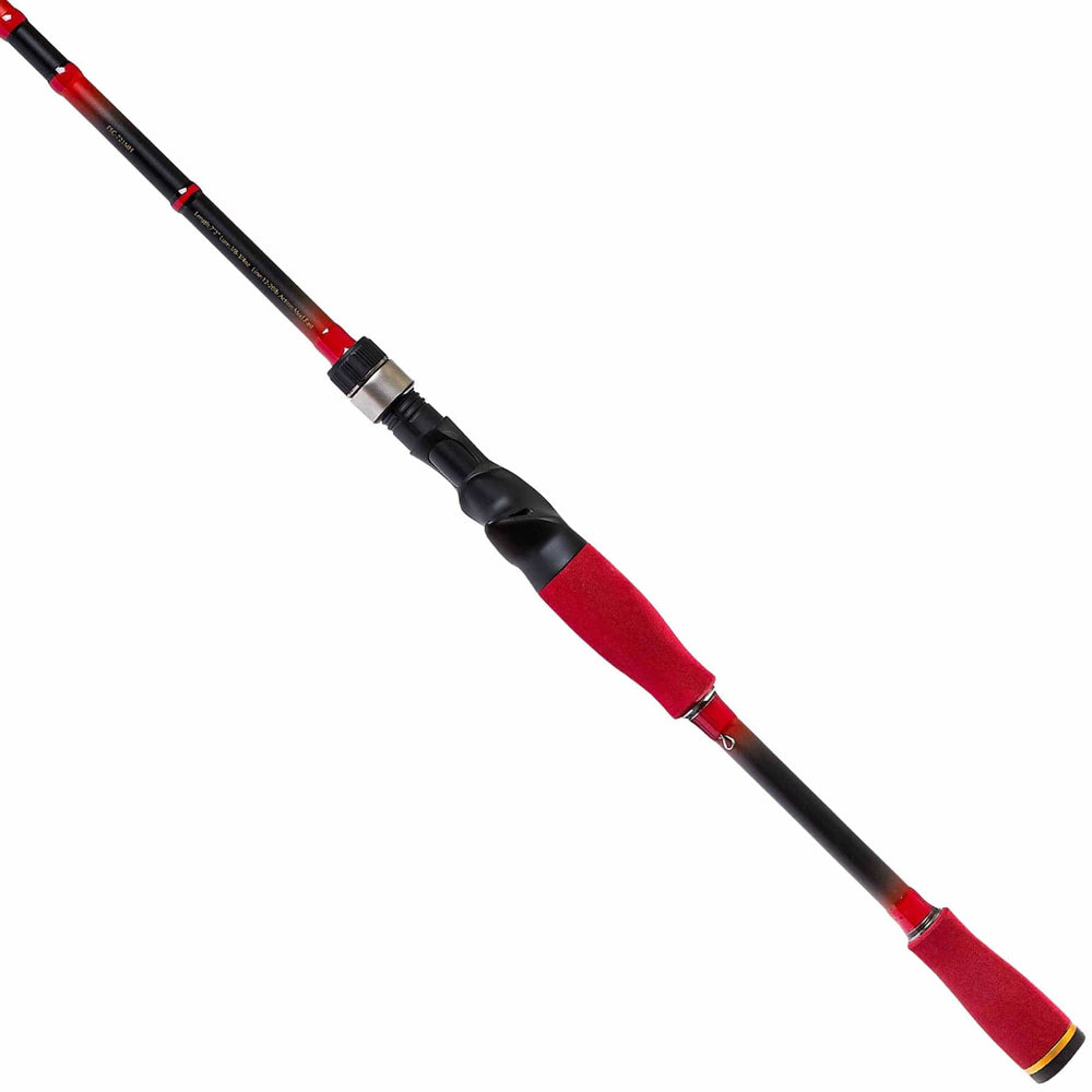 Favorite Fishing Fire Stick Casting Rod displayed from the bottom, highlighting its lightweight design and comfortable handle.