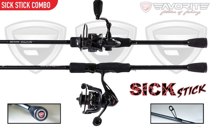 Favorite Fishing Sick Stick Spinning Combo, medium-heavy spinning rod and reel setup for freshwater fishing.
