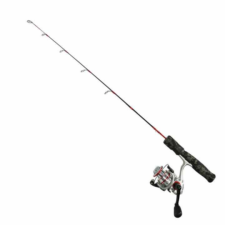 Favorite Fishing Army Ice Combo 26-28 inch ultra-light fishing rod and reel for ice fishing in a natural setting.
