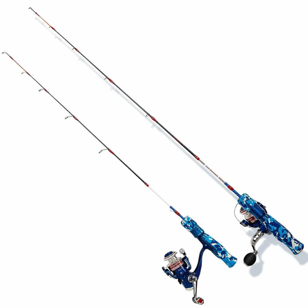 Favorite Fishing Defender Ice Combo 26-28-inch ultra-light fishing rod and reel set for ice fishing, rugged and easy to handle.