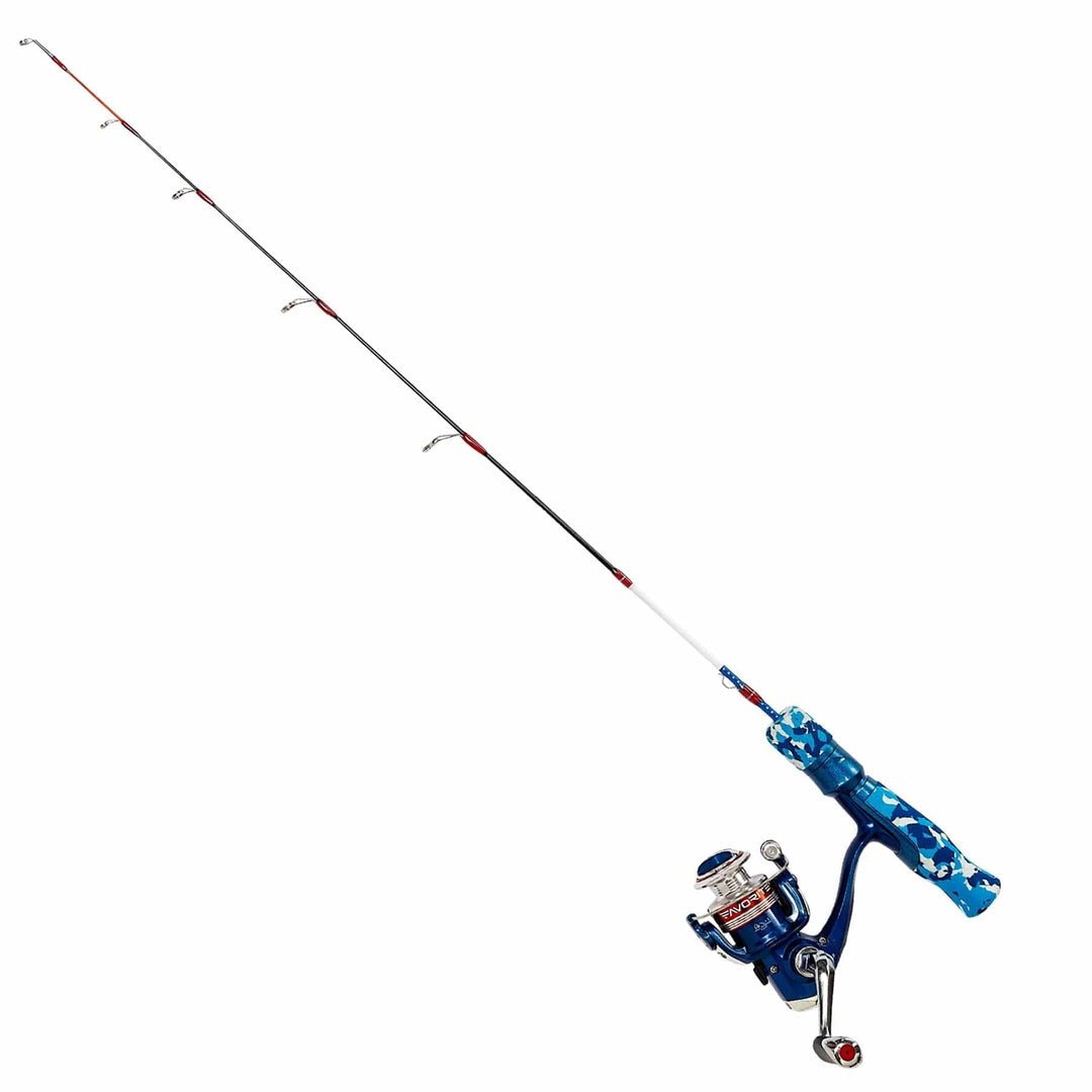 Favorite Fishing Defender Ice Combo 26-28 inch ultra-light combo with reel and rod for ice fishing.