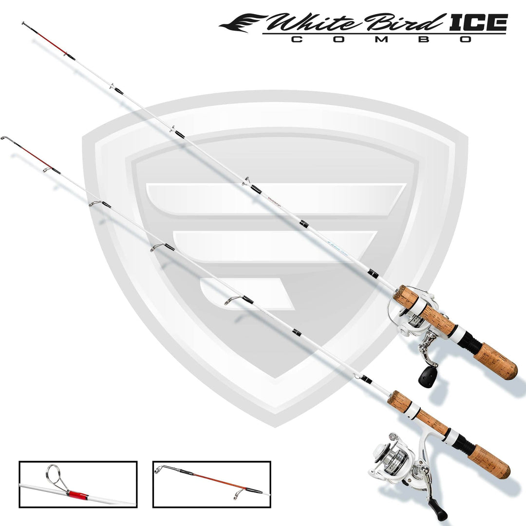 Favorite Fishing White Bird Ice Combo 26-28 inch ultra-light fishing rod and reel set for ice fishing.