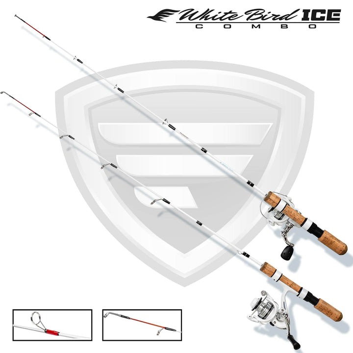 Favorite Fishing White Bird Ice Combo 26-28 inch ultra-light fishing rod and reel set for ice fishing.