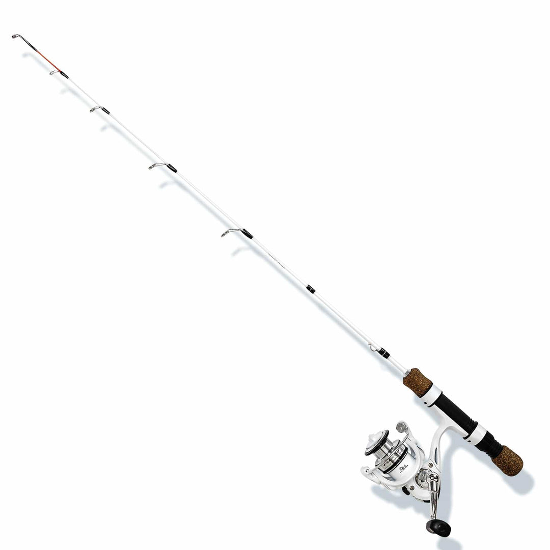 Favorite Fishing White Bird Ice Combo 30-32 inch with rod and reel, designed for ice fishing in a compact, versatile package.