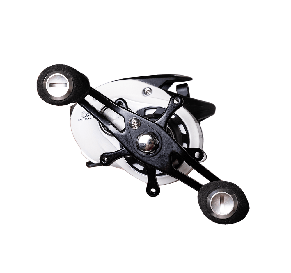 Favorite Fishing White Bird casting reel in retail packaging, fishing reel with ergonomic design and durable construction.