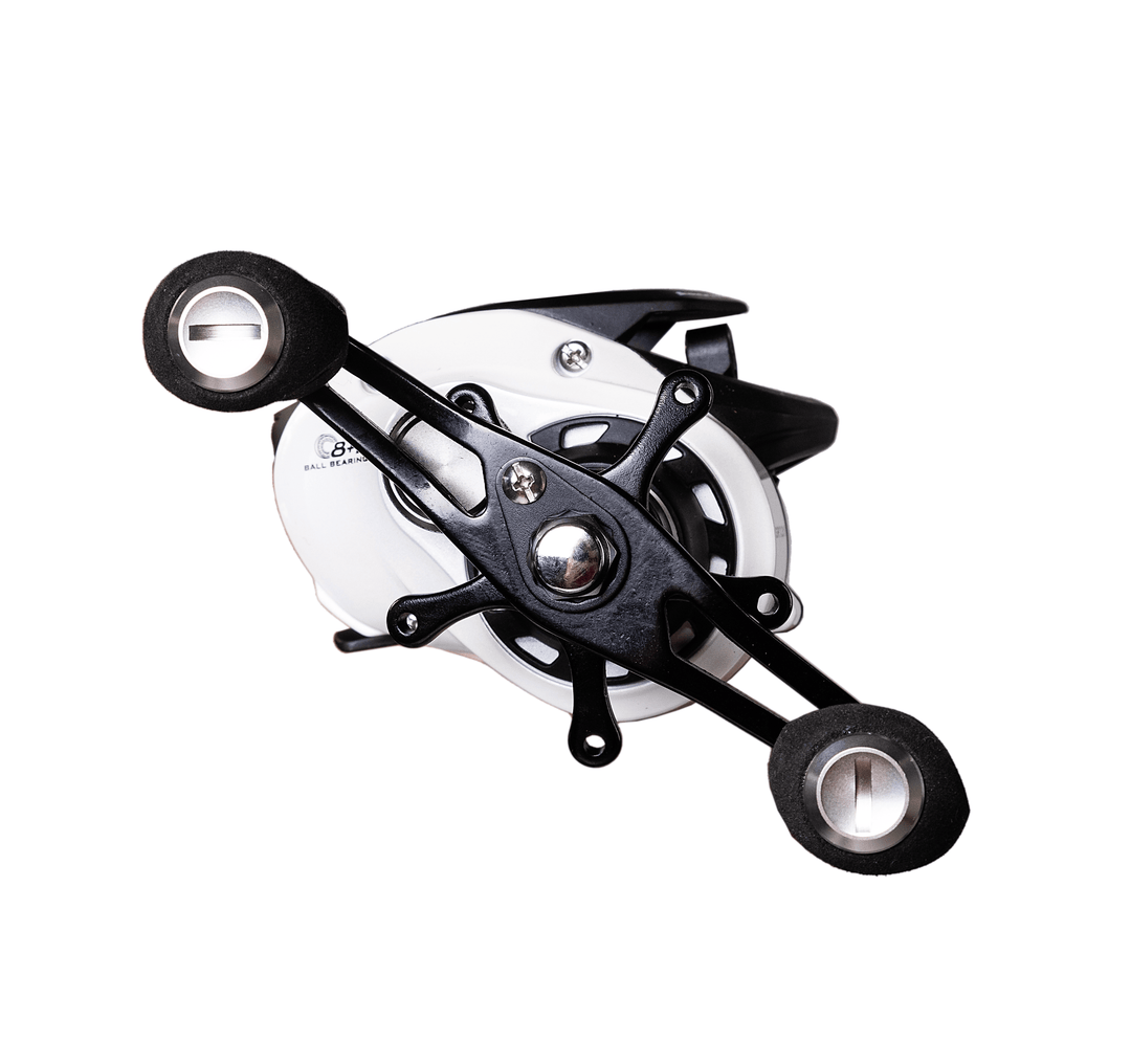 Favorite Fishing White Bird casting reel in retail packaging, fishing reel with ergonomic design and durable construction.