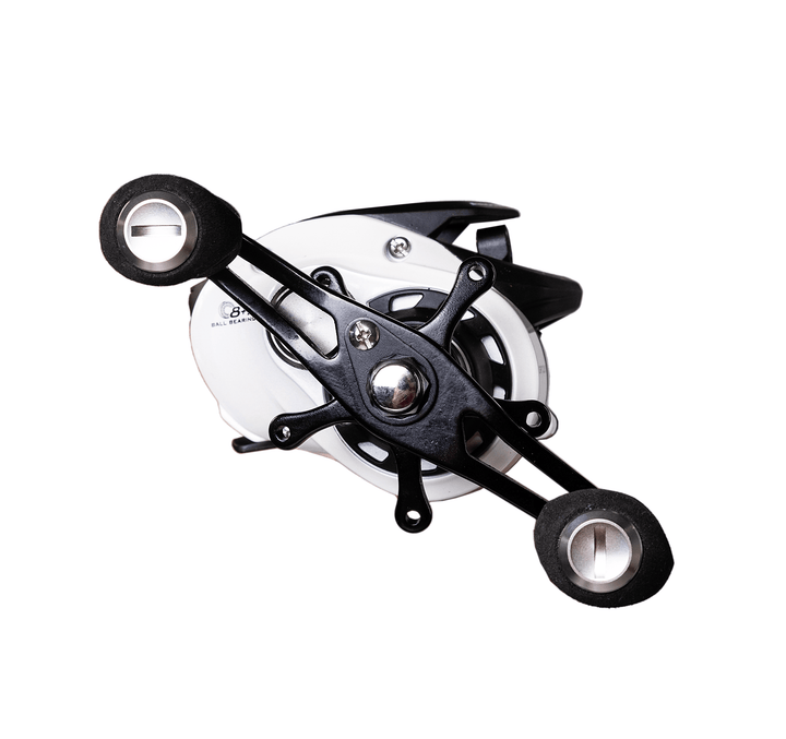 Favorite Fishing White Bird casting reel in retail packaging, fishing reel with ergonomic design and durable construction.
