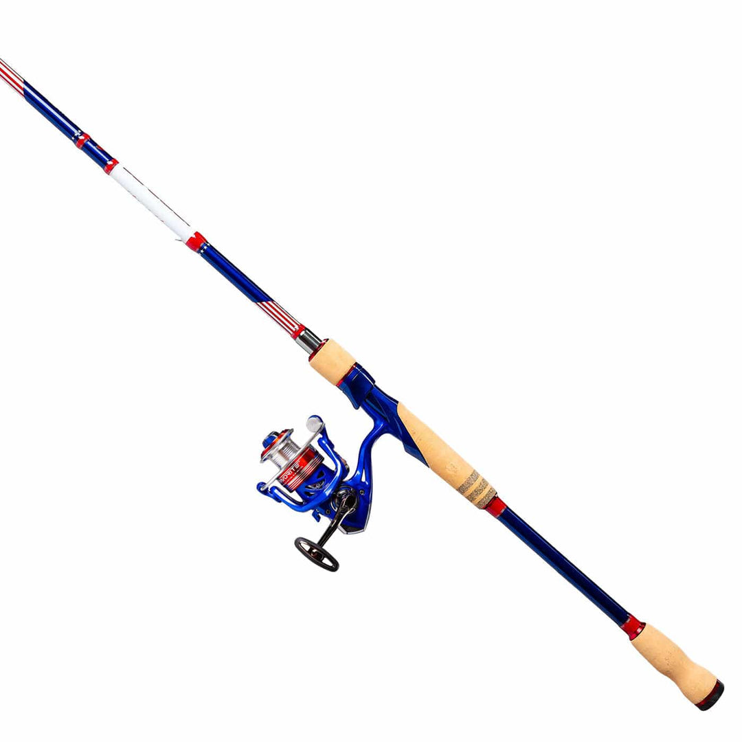 Favorite Fishing Defender Spinning Combo, 7-0 medium-heavy two-piece rod with 2000 reel for freshwater fishing.