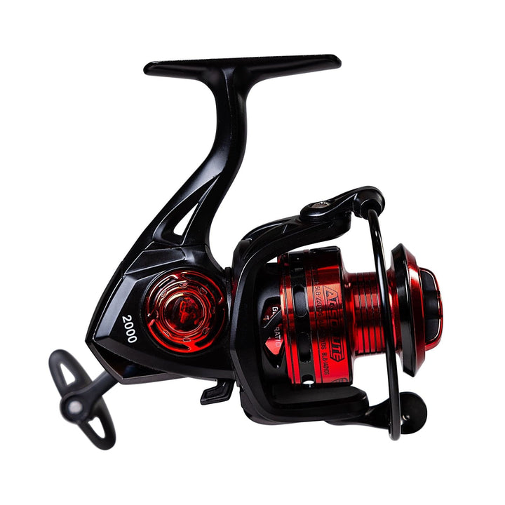 Favorite Fishing Absolute Spinning Reel in retail packaging, compact design, black and silver finish, ideal for freshwater fishing.
