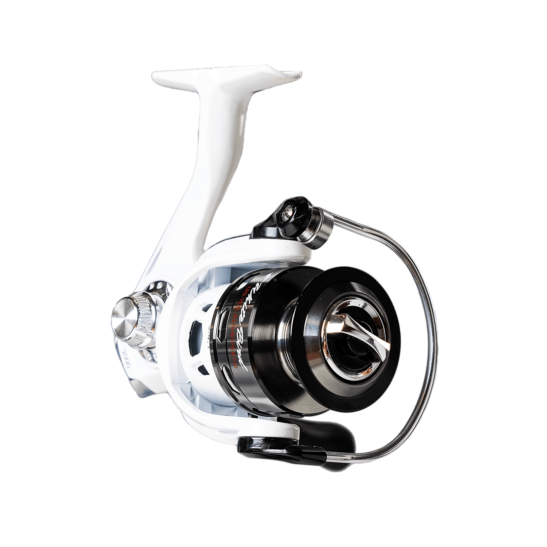 Favorite Fishing White Bird spinning reel in retail packaging, showcasing its compact design and high-quality construction.