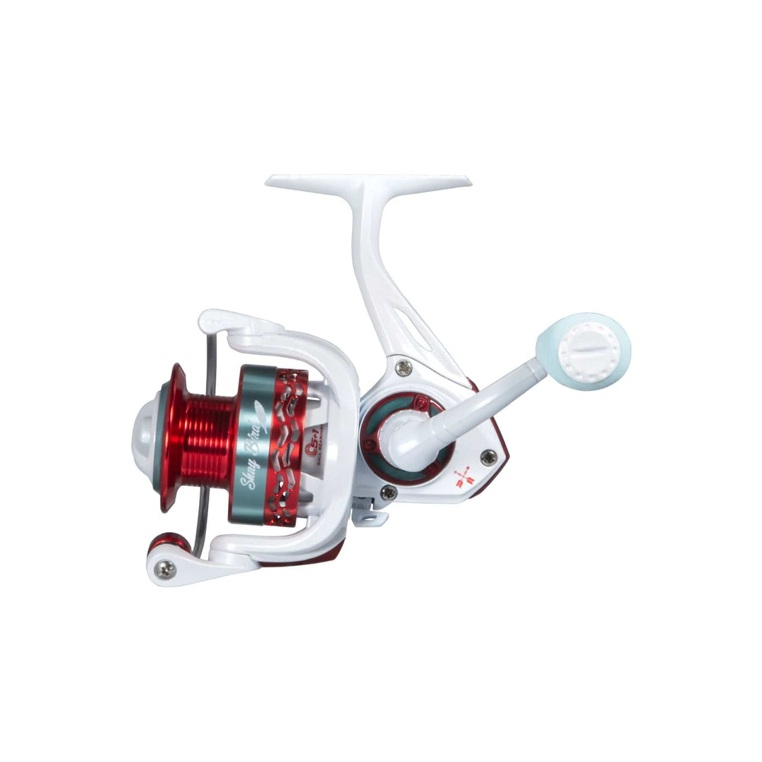 Favorite Fishing Shay Bird spinning reel, left-handed model with detailed metal and plastic components for freshwater fishing.