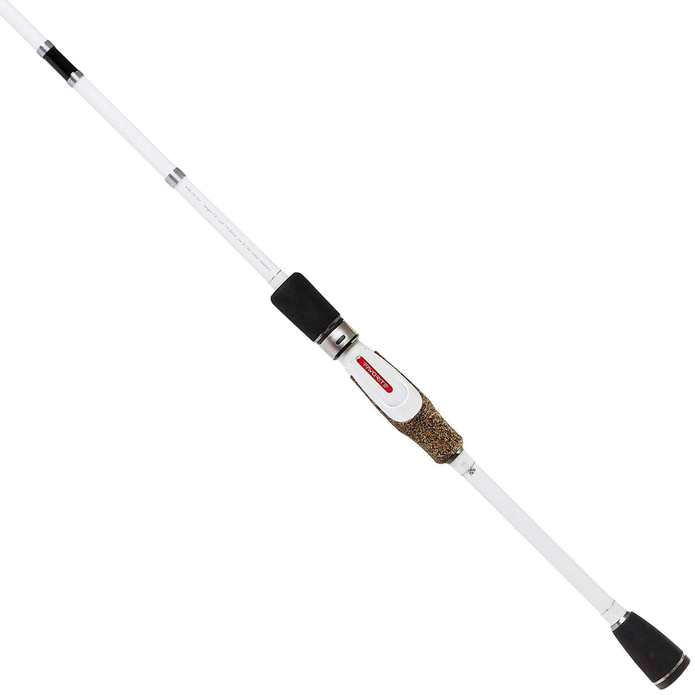 Favorite Fishing White Bird spinning rod, medium action, lightweight fishing rod with white finish and spinning reel seat.