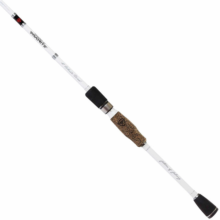 White Bird spinning rod by Favorite Fishing, 6-foot medium moderate spinning rod with a sleek white finish, ideal for versatile fishing.