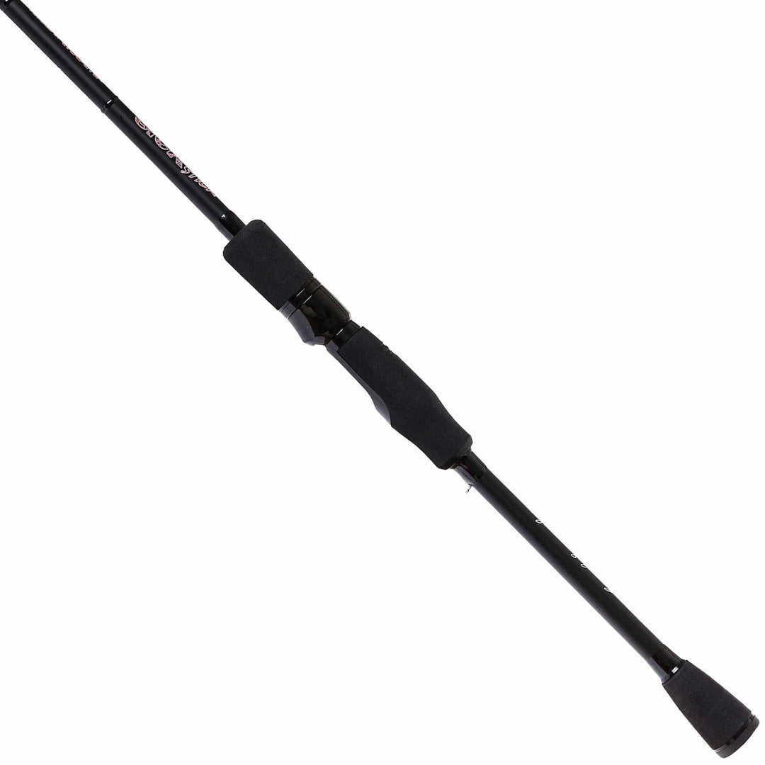 Favorite Fishing Sick Stick spinning rod, 7' medium-heavy, moderate-fast action, close-up of the rod's handle and blank.