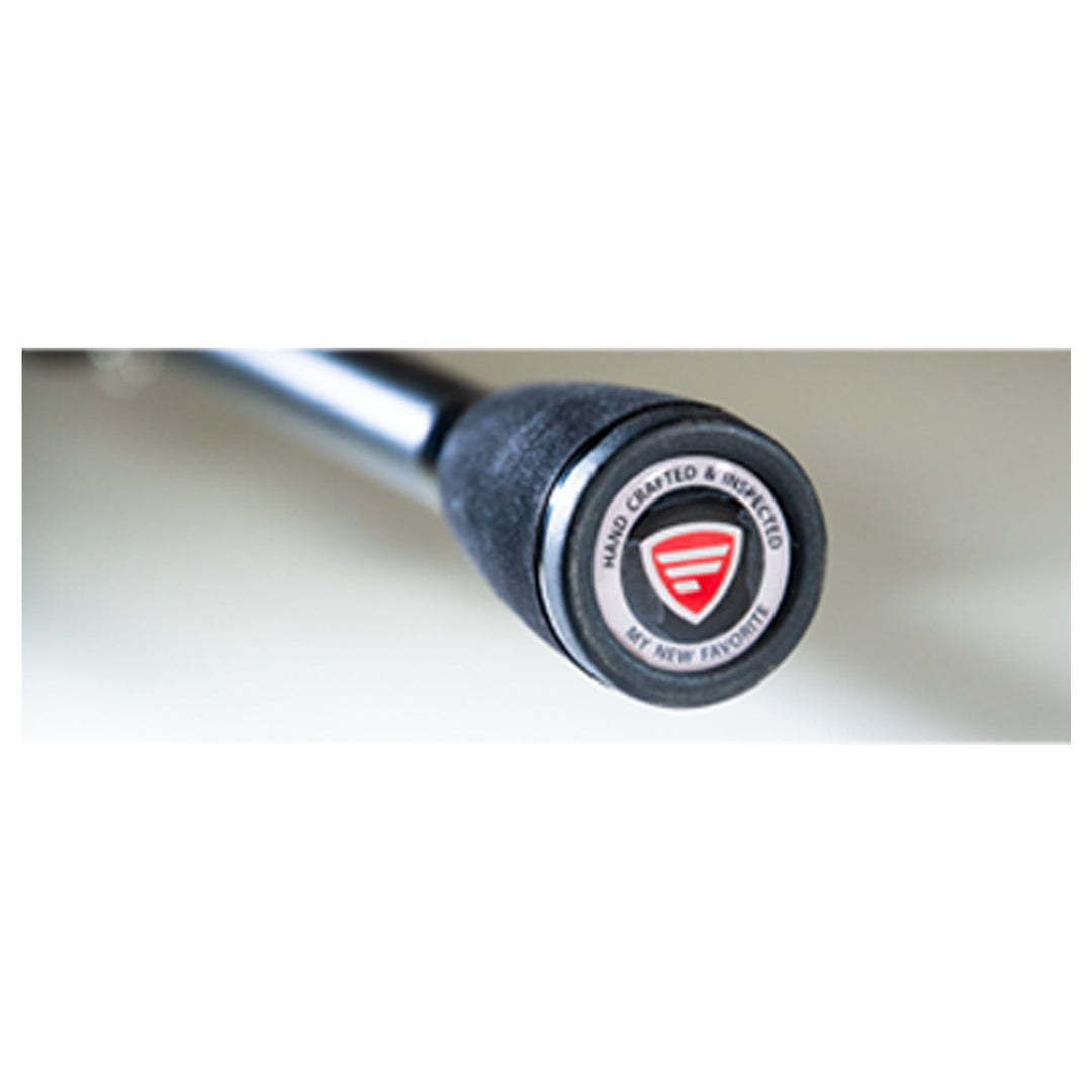 Favorite Fishing Sick Stick Spinning Rod, 7'1" medium-heavy, moderate-fast action, close-up of the spinning rod with handle and guides.