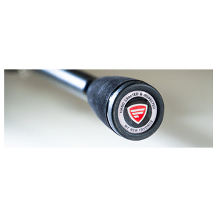 Favorite Fishing Sick Stick Spinning Rod, 7'1" medium-heavy, moderate-fast action, close-up of the spinning rod with handle and guides.