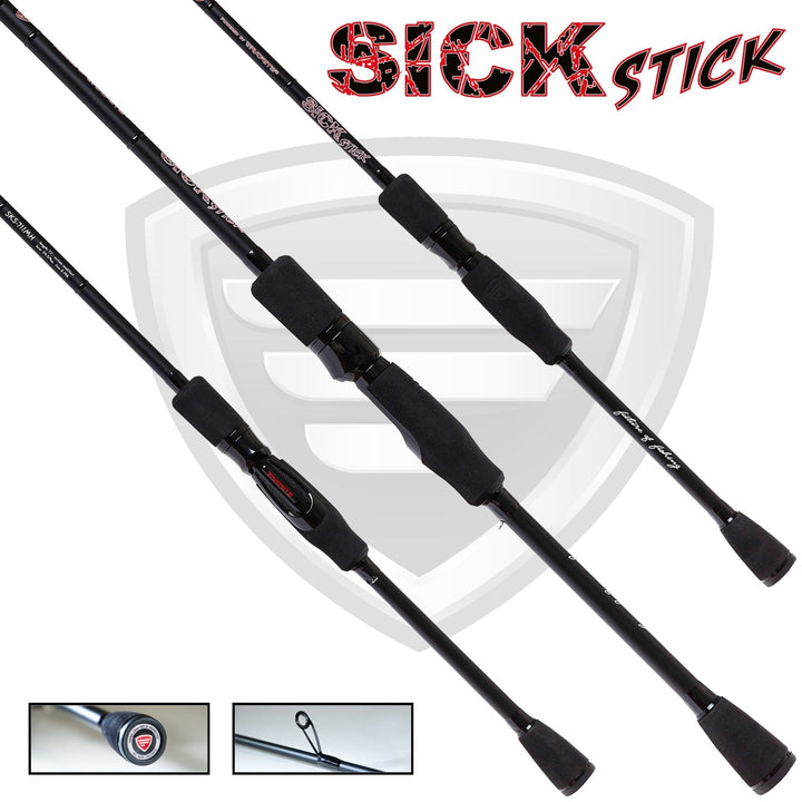 Favorite Fishing Sick Stick spinning rod, 7'1" medium-heavy, moderate-fast action, designed for versatile fishing applications.