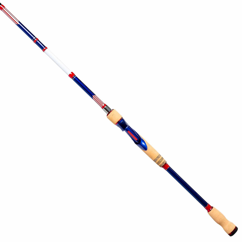 Favorite Fishing Defender Spinning Rod, 6'6" medium-heavy spinning rod with black and silver design, suitable for freshwater fishing.