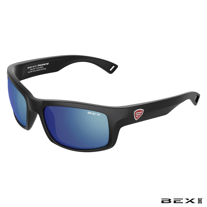 Black and red Favorite Fishing Ghavert FX sunglasses with sporty frame and tinted lenses, designed for outdoor activities.