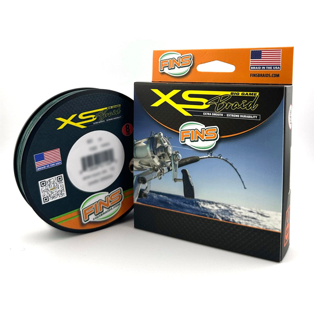 Blue XS Big Game Fishing Braid by FINS Braids, 150 yards, 100-200lb test, high-strength fishing line for big game fishing.