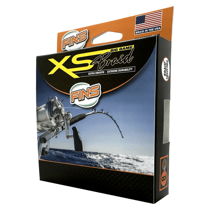 Blue XS Big Game Fishing Braid by FINS Braids, 100 lb, 150 yards, high-strength fishing line for large game fishing.
