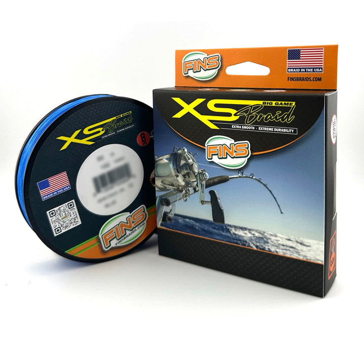 Blue XS Big Game Fishing Braid by FINS Braids, 40-80lb, 150-yard fishing line for large game fishing.