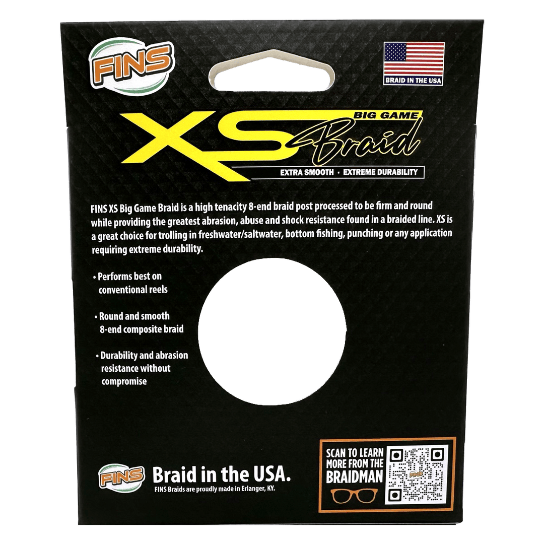 Blue XS Big Game Fishing Braid by FINS Braids, 40-80lb, high-strength fishing line in 40-150 yards, designed for big game fishing.