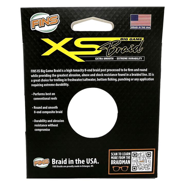 Blue XS Big Game Fishing Braid by FINS Braids, 40-80lb, high-strength fishing line in 40-150 yards, designed for big game fishing.