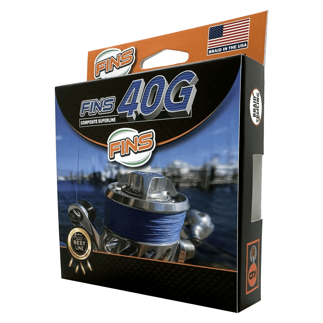 FINS Braids 40G fishing braid line, 65-100 lb test, close-up of the side view showing the strong, durable fishing line.