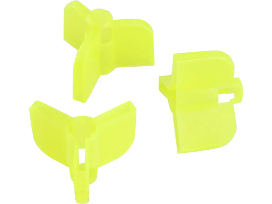 Yellow Owner treble hook safety caps for fishing accessories, protecting hooks and preventing injuries.