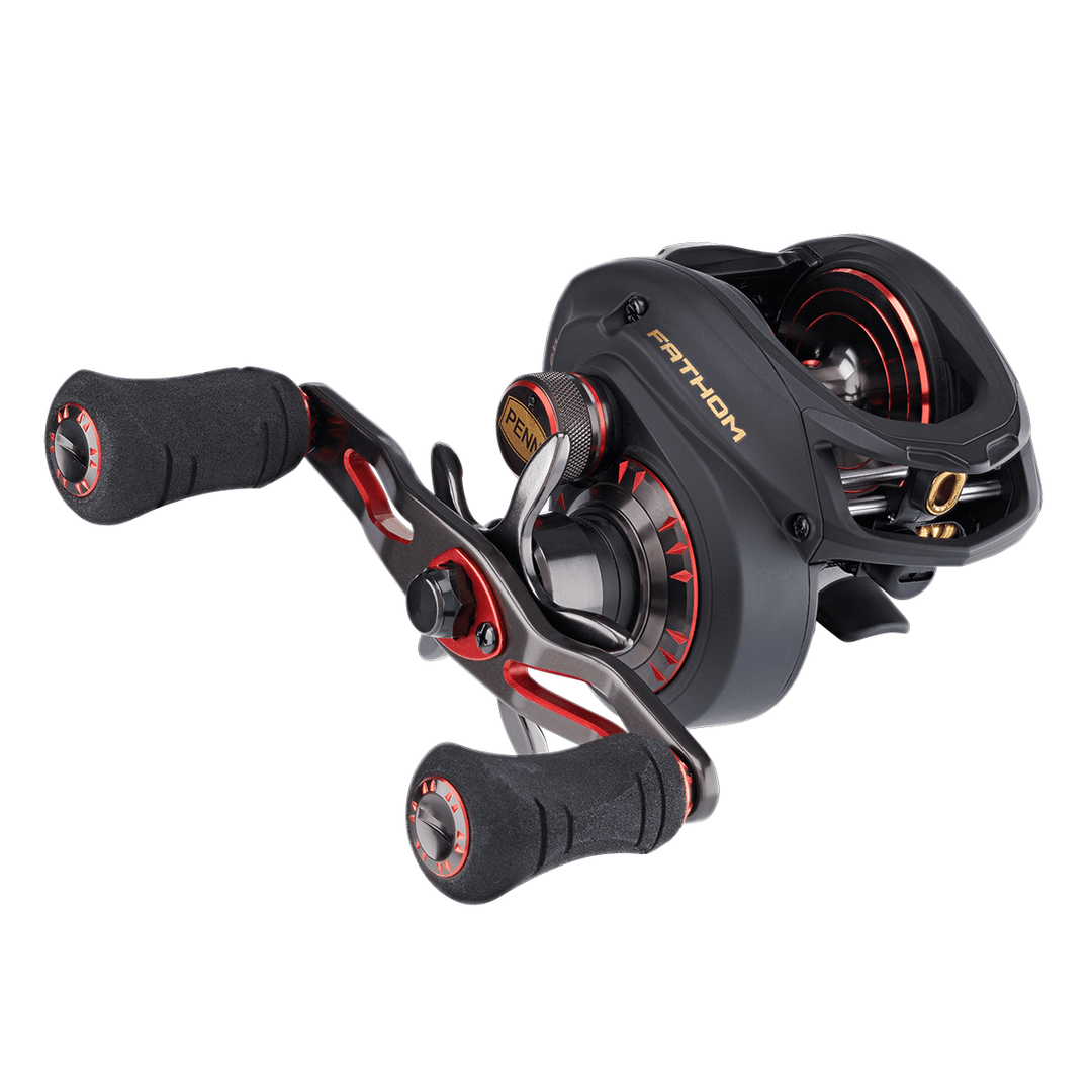 Penn Fathom Low Profile Baitcast Reel by Fisherman's Headquarters, compact reel with ergonomic handle and high-performance design.