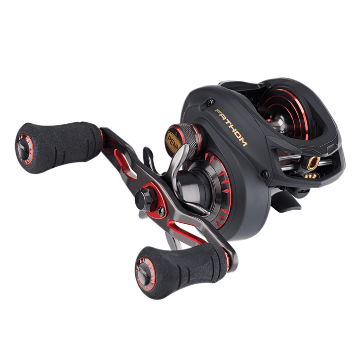 Penn Fathom Low Profile Baitcast Reel by Fisherman's Headquarters, compact reel with ergonomic handle and high-performance design.