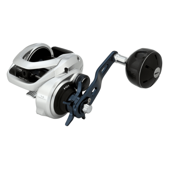 Shimano Tranx Baitcasting Reel, black fishing reel with ergonomic handle and spool, designed for smooth casting and durability.