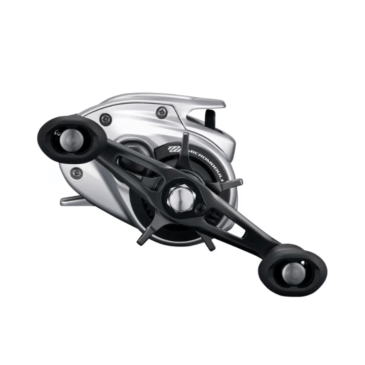 Shimano Tranx B Baitcasting Reel showing the black fishing reel with handle and spool for saltwater fishing.