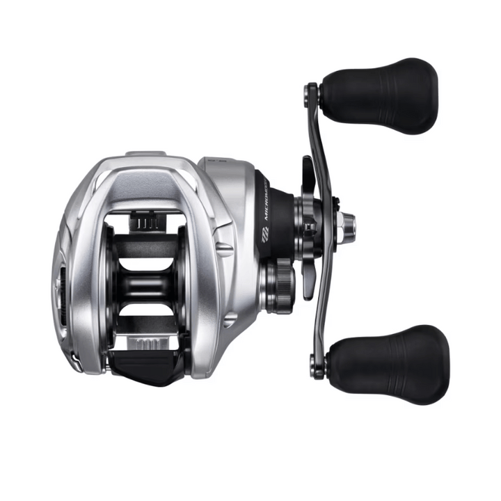 Shimano Tranx B baitcasting reel with black metal body and ergonomic handle, ideal for fishing enthusiasts.