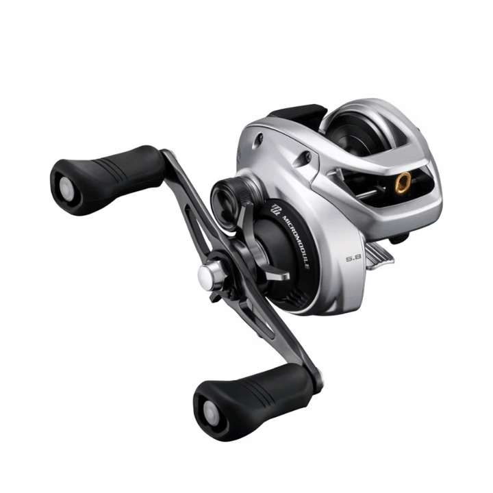 Shimano Tranx B baitcasting reel with ergonomic handle and spool, designed for smooth casting and durability.
