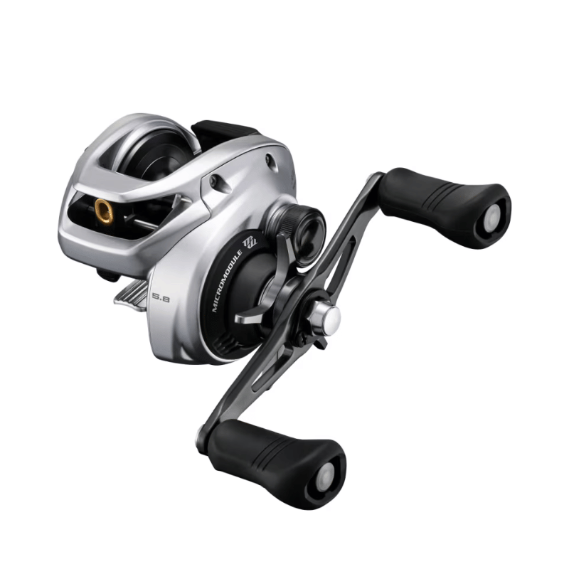 Shimano Tranx B baitcasting reel with ergonomic handle and durable metal construction, ideal for freshwater and saltwater fishing.