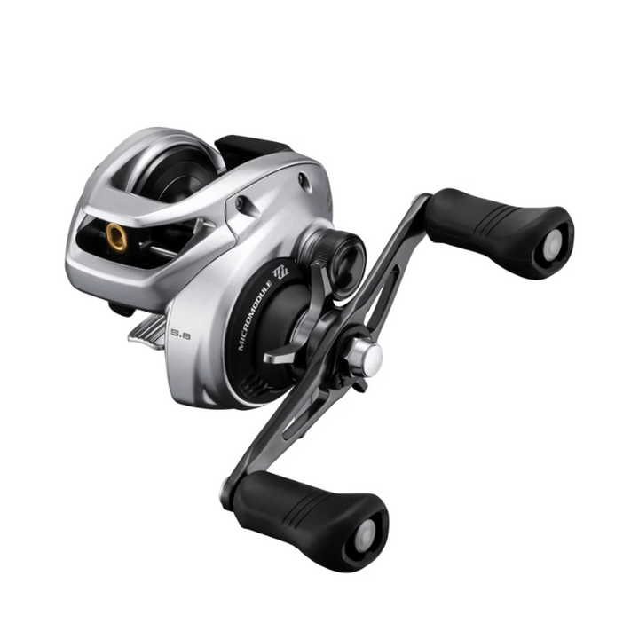 Shimano Tranx B baitcasting reel with ergonomic handle and durable metal construction, ideal for freshwater and saltwater fishing.