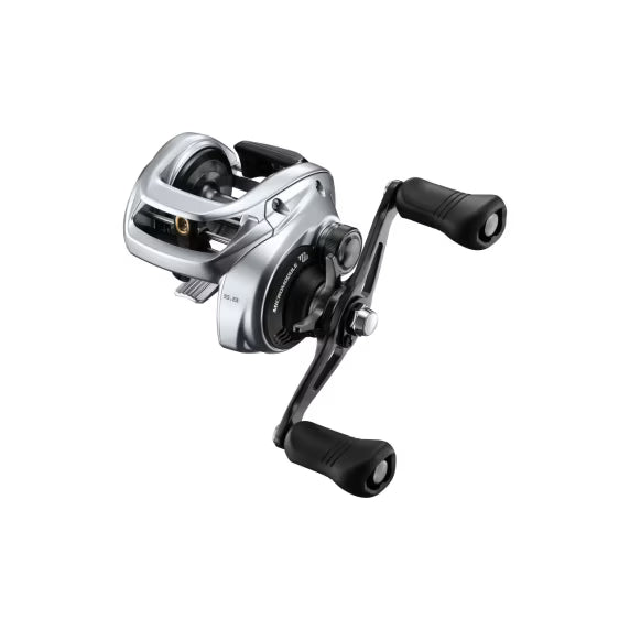 Shimano Tranx B baitcasting reel for fishing, featuring a black body, handle, and spool, designed for smooth casting and durability.